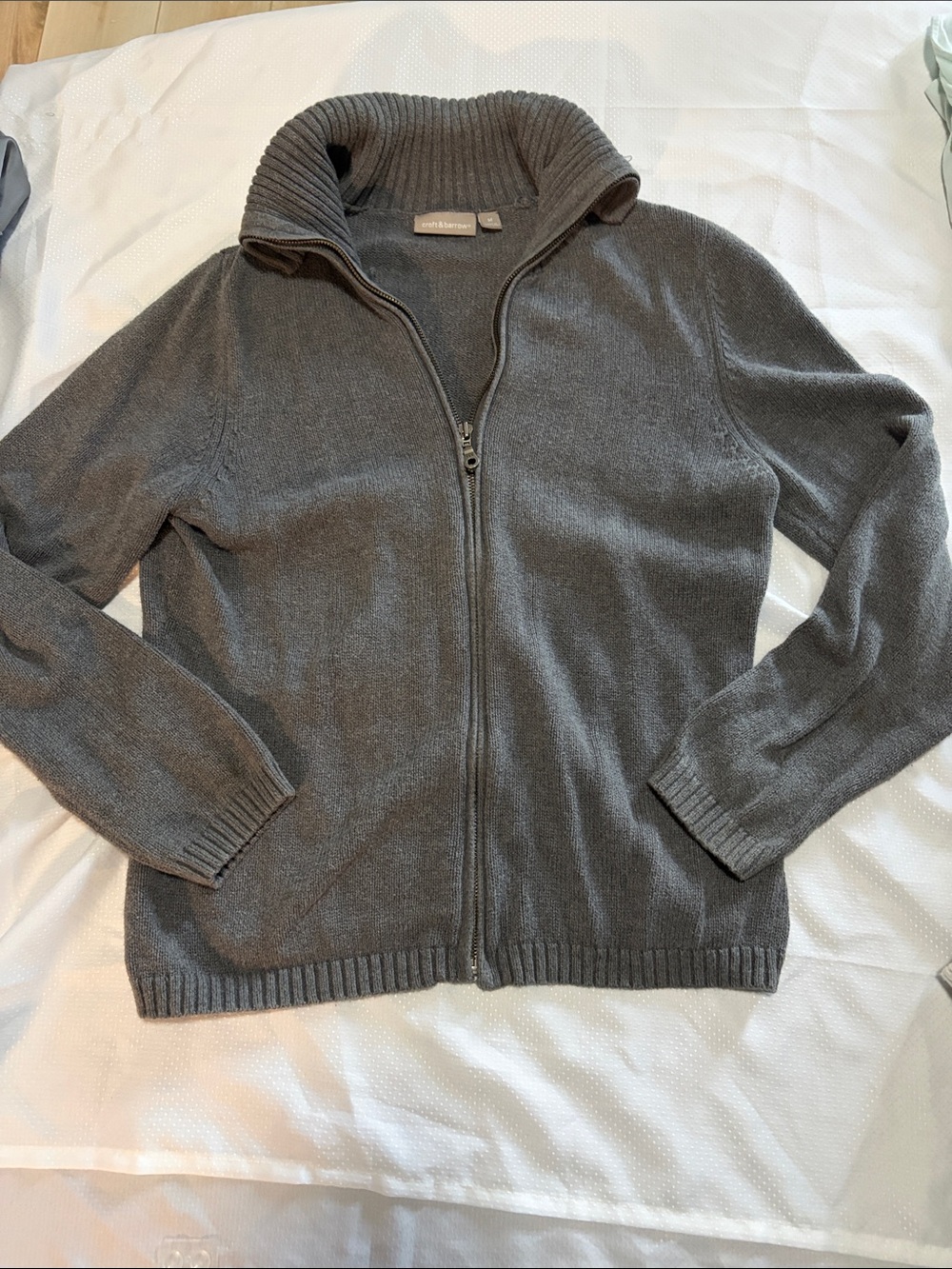 croft & barrow Charcoal Full-Zip Ribbed Collar Cardigan